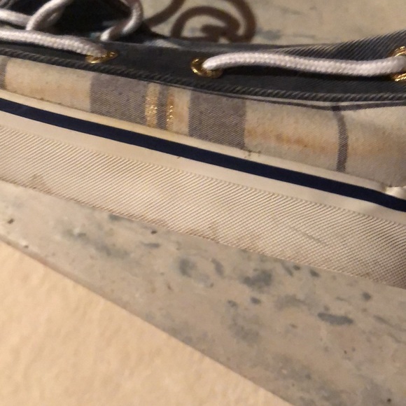 Sperry Topsiders tartan blue/white/gold good used condition 8M women’s - Picture 10 of 10